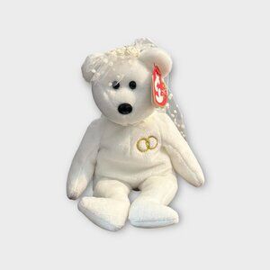 Ty Beanie Baby “Mrs.” Wedding Bear – White Bride Plush with Veil & Rings Embroid